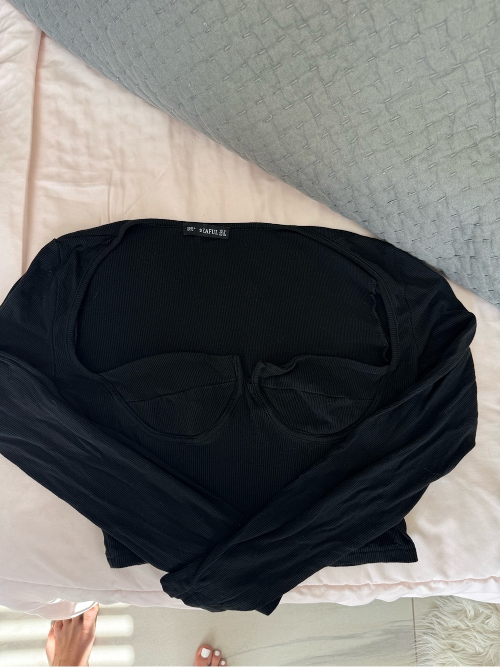 Zaful Black Long Sleeve Bustier Crop Top